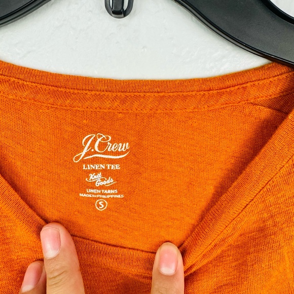 J. Crew Orange Firefly Linen Crewneck Rolled Cuff Short Sleeves Tee size S - Picture 3 of 7